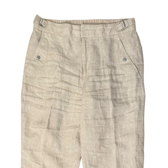 Athleta Voyager Pants Natural Beige 100% Linen Tapered Size 12 Coastal - Picture 2 of 8
